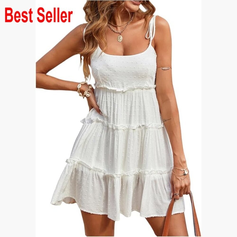 Viscose Swiss Dot Boho Mini Dress Sleeveless Sundress Wedding Guest